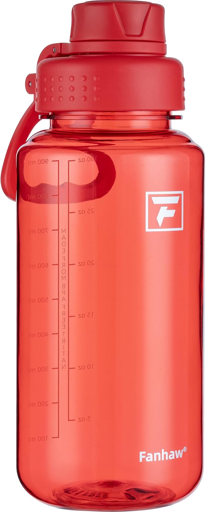 Fanhaw 32 oz Clear BPA-Free Tritan Water Bottle with Fast-Flow Spout Lid, BPA-Free & Leak-Proof Wide-Mouth Reusable Bottle for Gym, School & Office, Back to School Essentials (Red)