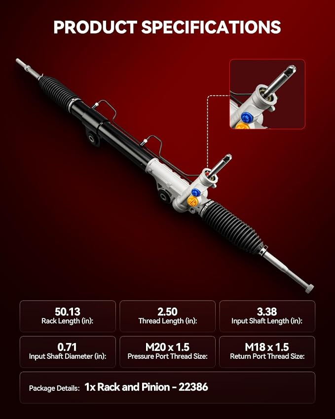 Torchbeam Power Steering Rack & Pinion Assembly Fit for 2004-2009 Durango, 2007-2009 Aspen, Hydraulic System Steering, Replaces OEM 22-386