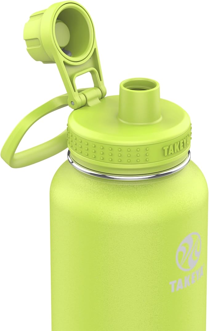 Takeya Actives 40 oz Vacuum Insulated Stainless Steel Water Bottle with Spout Lid, Premium Quality, Citron Green
