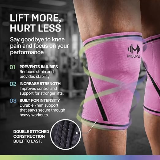 Modvel 7mm Neoprene Knee Sleeves for Men & Women Weightlifting & Powerlifting – Compression Knee Sleeve Support for Squats, Gym, Training – USPA, IPL Approved – XX-Large Pink (Pair)