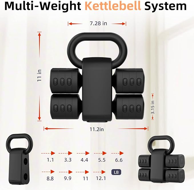 2-in-1 Adjustable Dumbbell Set, 4-Level Weights for Women | Convertible Dumbbell & Kettlebell, Adjustable 2.2-5.5lb Each, Quick-Change Button, Compact for Home Gym, Office & Outdoor