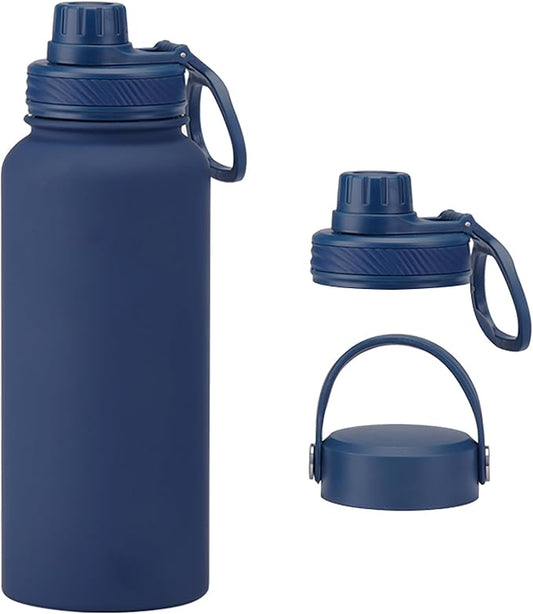 32 oz Insulated Metal Mens Water Bottle | Navy,Stainless Steel, 1 Liter, Leakproof, 2 Lids, Large Sports Water Bottle for Gym,Hiking