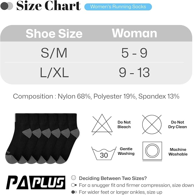 Ankle Compression Socks for Women 6 Pairs, Running Socks with Arch Support | Moisture Wicking Cushioned Plantar Fasciitis Socks for Walking, Jogging, Climbing, Tennis, Golf, Fitness and Everyday Use