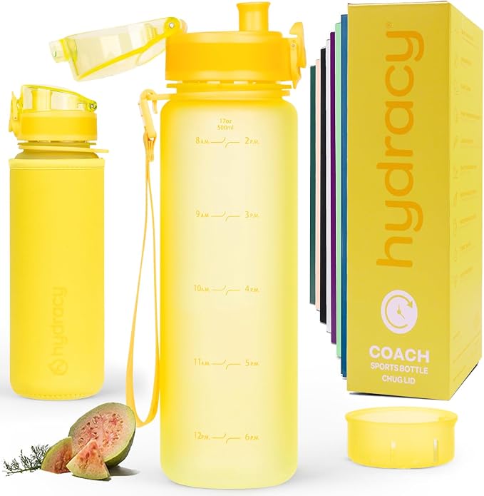 Hydracy Motivational Water Bottle with Time Marker & Fruit Infuser 17 oz | BPA-Free Tritan, Leakproof Flip-Top Lid,No-Sweat Sleeve,Carry Strap,Daily Intake Tracking for Gym,Sports,Outdoors