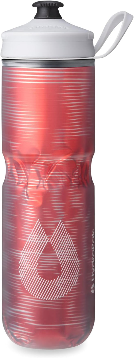HydraPak Polar Sport Insulated Water Bottle (24oz, Pulse Red) | High Flow, BPA Free, Tri-Layer Insulation, Leakproof, Dash Handle, Easy Squeeze, Self-Sealing Cap, for Sports