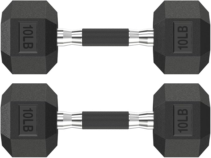 HANDBODE Rubber Encased Hex Dumbbell Pair, 2.5-65 lb | Non-Slip Handle Design for Secure & Comfortable Grip, Hand Weights for Strength Training, Fitness & Home Gym