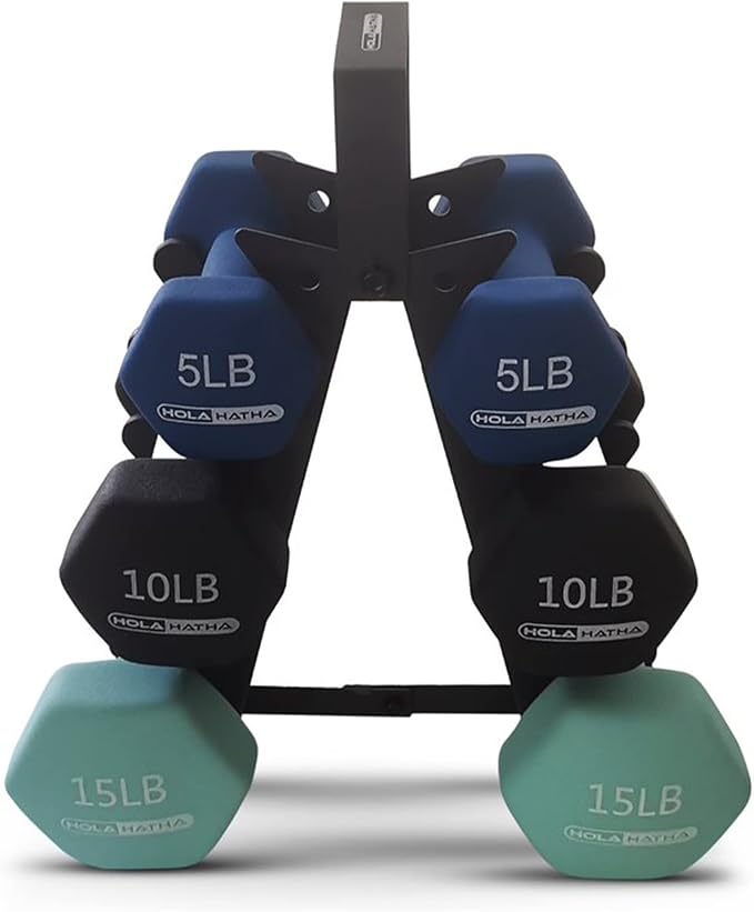 HolaHatha 1, 2 and 3 lb Neoprene Dumbbell Strength Training Weight Set with Rack