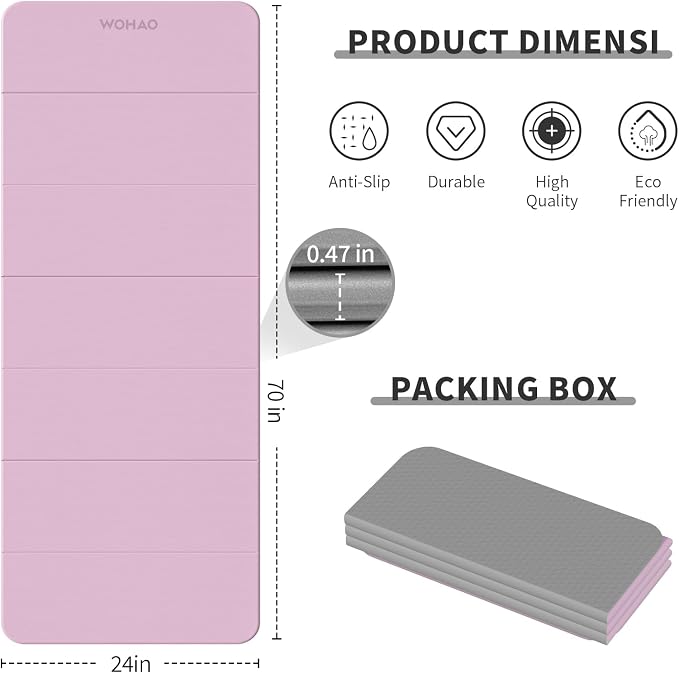 7-Fold Yoga Mat 70"x24" - 1/2 Inch Thick | Folding Exercise Mat, Compact Non-Slip TPE Mat, For Travel, Storage, Yoga & Home Gym, Lightweight & Portable