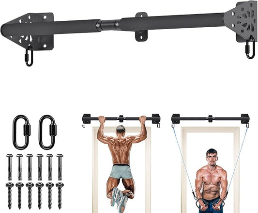 Kipika Wall Mounted Pull Up Bar - Heavy Duty 500 LB Capacity Doorway Chin Up Bar for Home Gym, Sturdy Steel Construction with Resistance Band Hooks | Hanging Exercise Bar for Full Body Workout
