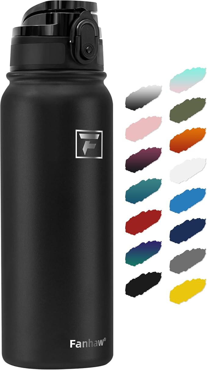 Fanhaw 20 oz Insulated Stainless Steel Water Bottle with Anti-Dust Chug Lid, Leakproof Vacuum Metal Everyday Use Bottle for Kids, Teens & Adults, Back to School Essentials (Black)