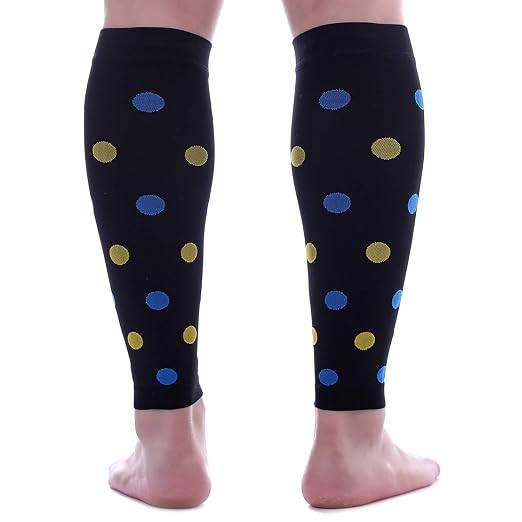 Doc Miller Calf Compression Sleeves 20-30 mmHg for Women & Men, 1 Pair | Footless Compression Socks, Polka Dots Design, Shin Splints Relief, Varicose Veins, Running, Nurses, Travel, Leg Support