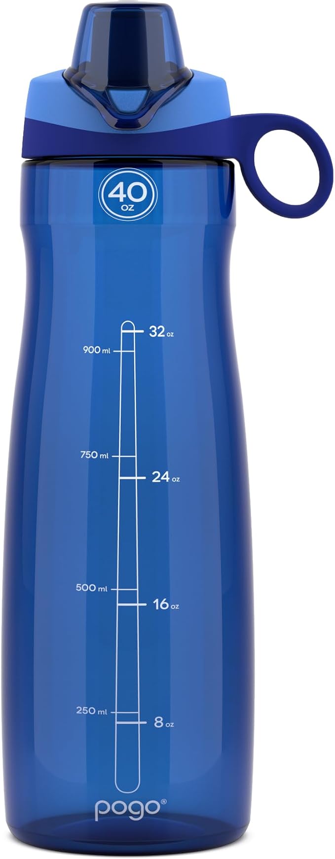 Pogo BPA-Free Plastic Water Bottle with Chug Lid, 40 Oz, Blue | Leakproof water bottle with chug lid and carry handle. BPA-free, great for travel, school, outdoors, and gym.