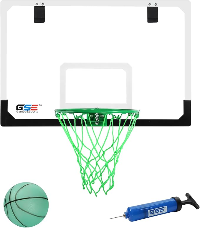 GSE Over-The-Door Basketball Hoop with Basketball & Pump, for Home & Office | Wall-Mounted Basketball Hoop Complete Accessories, Clear Impact-Resistant PC Backboard, PVC Basketball, Several Style Choice