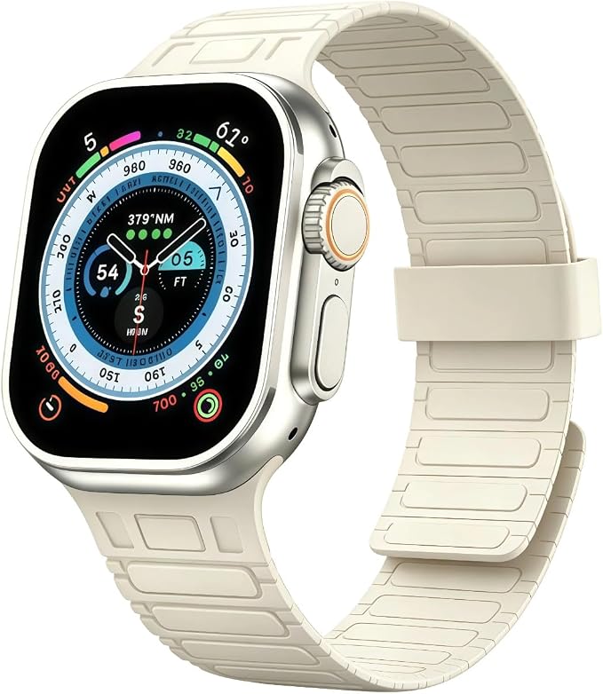 Magnetic Band Compatible with Apple Watch Ultra 3/2/1 Band for Men 49mm 46mm 45mm 44mm 42mm, Silicone Sport Waterproof Loop Strap Magnet Link for iWatch Series SE 11 10 9 8 7 6 5 4 3 2 1(Starlight)