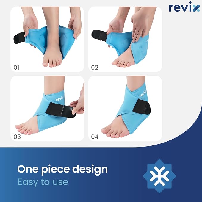 REVIX Ankle Ice Pack Wrap, Reusable Gel Cold Compression, 2 Packs | Foot Ice Wrap for Plantar Fasciitis, Achilles Tendonitis, Sprained Ankle and Swelling, Hands-Free for Daily Recovery