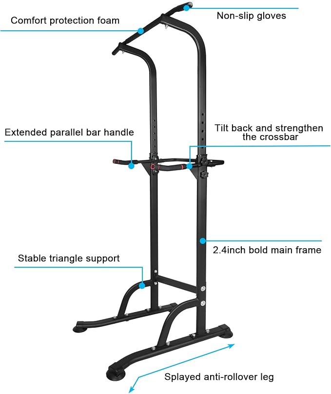 Adjustable Power Tower Pull Up Bar Dip Station, Free Standing Pull Up Rack Dip Station for Home Gym, 400LBS Capacity Height Heavy Duty Multi-Function Home Strength Training Fitness Workout Equipment