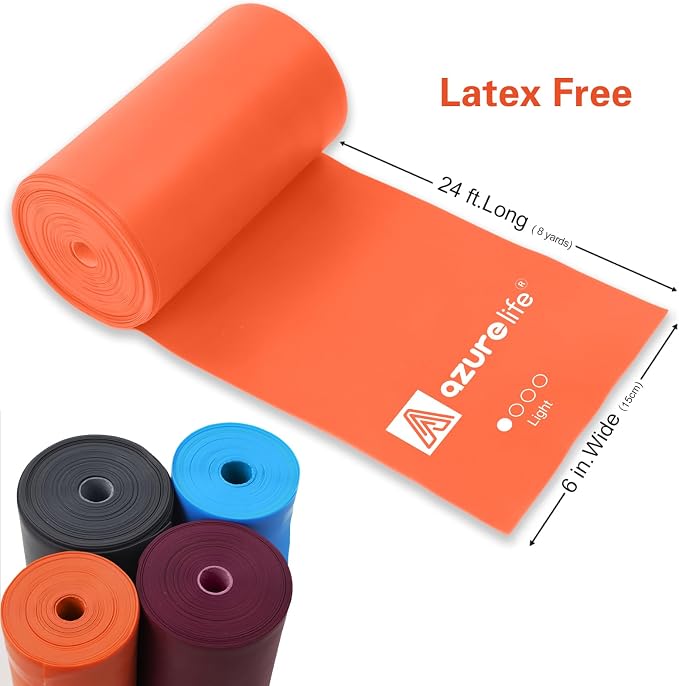 A AZURELIFE Professional Individual Exercise Resistance Bands, Single 5, 6,7 Ft or 8 Yards Elastic Bands, Non-Latex Stretch Bands for PT, Yoga, Pilates, Rehab, at-Home or The Gym Workouts