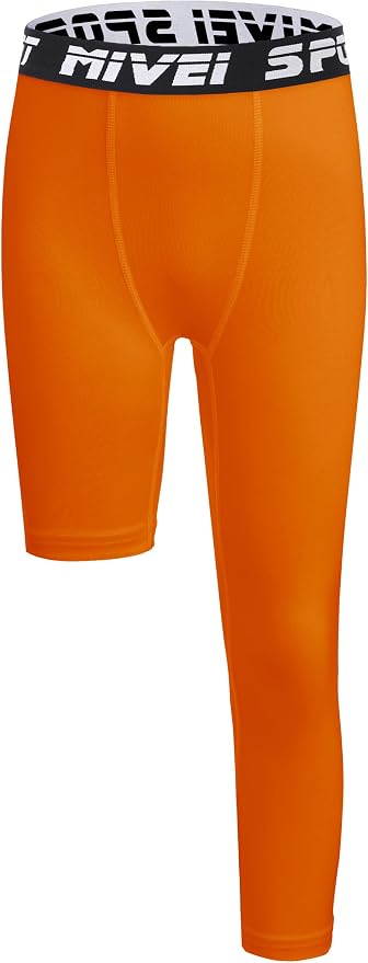 MIVEI One Leg Compression Tights Youth Boys Basketball Leg Sleeve | Kids Compression Pants Girls' Single Leg Tights 3/4 Leggings for Baseball Softball Soccer Running Football, Sports Base Layer