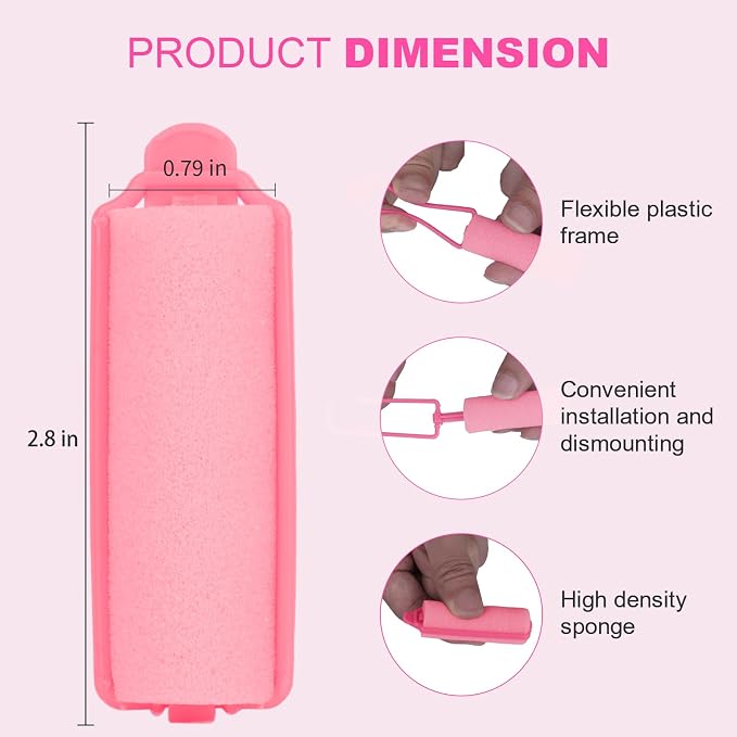 60 Pieces Foam Sponge Hair Rollers - Hair Styling Curlers for Hair Curls (2.8x0.79inch, Pink)
