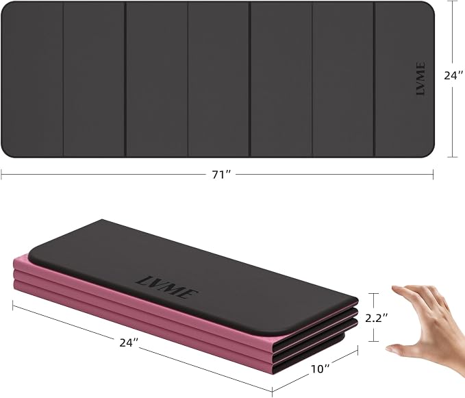 LVME Foldable Yoga Mat, 71"x24"x1/3" Thick(8mm), Non Slip Exercise Mat | SGS Certified POE, Fitness Travel Mat, Easy To Store, Foldable for Exercise, Yoga, Pilates, Home Workouts