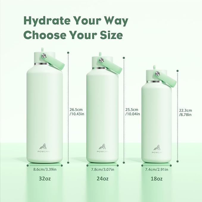 POWCAN 18 oz Insulated Water Bottle: Leakproof, Cup Holder Friendly, Standard Mouth, Top Handle, Stainless Steel Water Bottle for Women, Student, Teacher, Nurse, Commuter, Gift for Girl (Mint Dew)