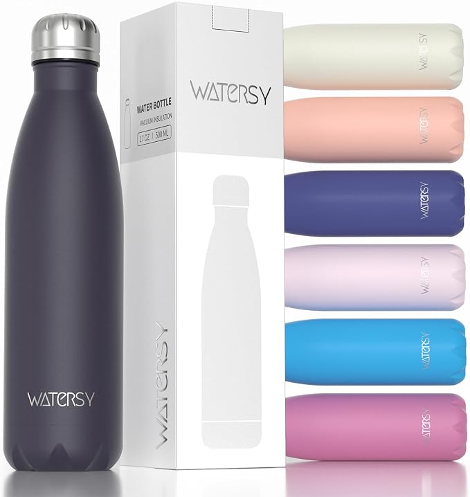 WATERSY Stainless Steel water bottles,17oz/500ml Insulated Water Bottle | Dark Purple metal water bottle Keeps Drink Cold and Hot,BPA Free kids water bottles for School,Gym,Travel,Sports