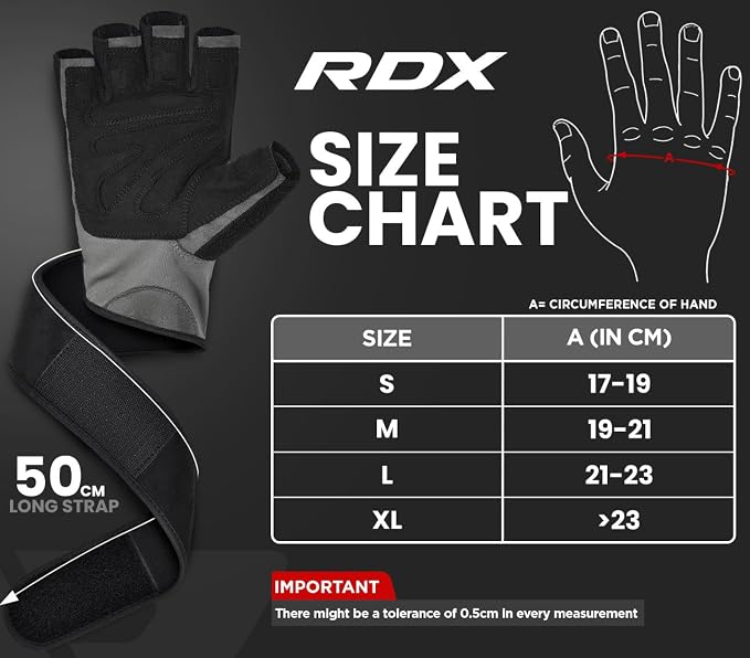 RDX Weight Lifting Workout Gloves with Wrist Support, 50 CM Long Wrist Straps, Anti Slip Padded Palm, Breathable Gym Grip for Fitness Training Powerlifting, Men Women Bodybuilding Exercise