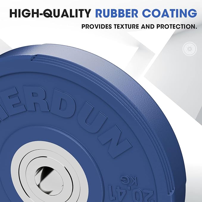 FEIERDUN Color Bumper Plate Set, 2-Inch Olympic Weight Plates, Low Bounce Rubber Barbell Plates with Stainless Steel Insert for Weightlifting, Strength Training, CrossFit & Home Gym, 10LB-370LB