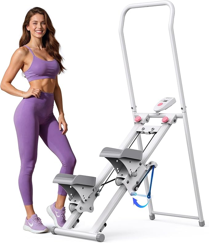MERACH Stair Stepper with Adjustable Resistance, Foldable Stair Climber | Multi-Level Resistance, 3 Adjustable Angles, Stable Triangle Design, 300 lbs Capacity, Foldable Stair Climber, LCD Monitor