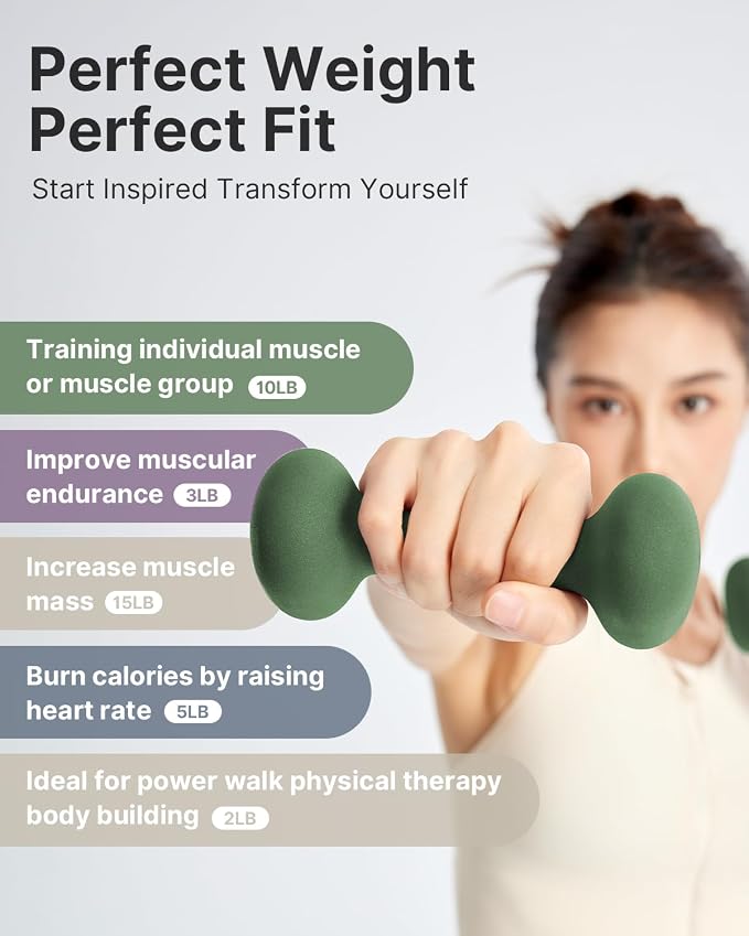 YOTTOY Dumbbell Set of 2,2-15 Pound Hand Weights for Women, Non-Slip Hand Weights for Home Gym, Strength Training, and Full-Body Workouts