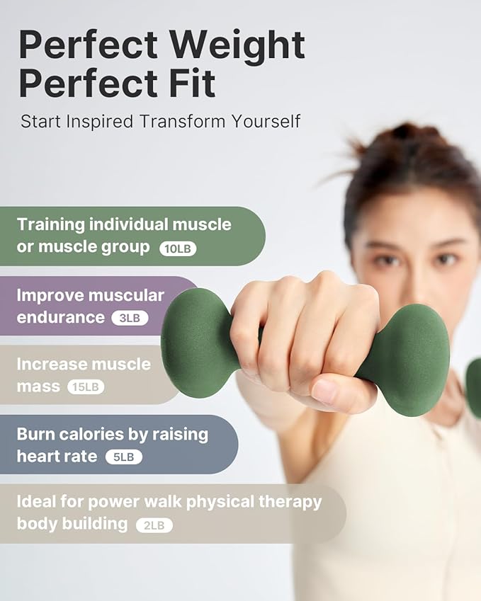 YOTTOY Dumbbell Set of 2,2-15 Pound Hand Weights for Women, Non-Slip Hand Weights for Home Gym, Strength Training, and Full-Body Workouts