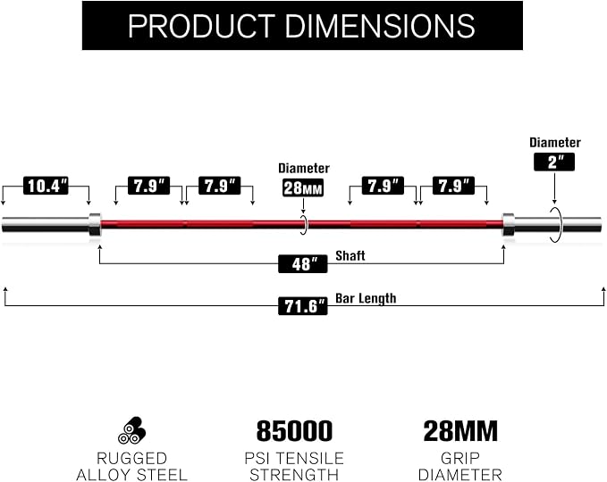 RITFIT Olympic Barbell 4ft/6ft - 2 Inch Weight Bar for Strength Training, Weightlifting, Squat, Deadlift, Bench Press, Curl, Overhead Press - 350lbs/500lbs Capacity