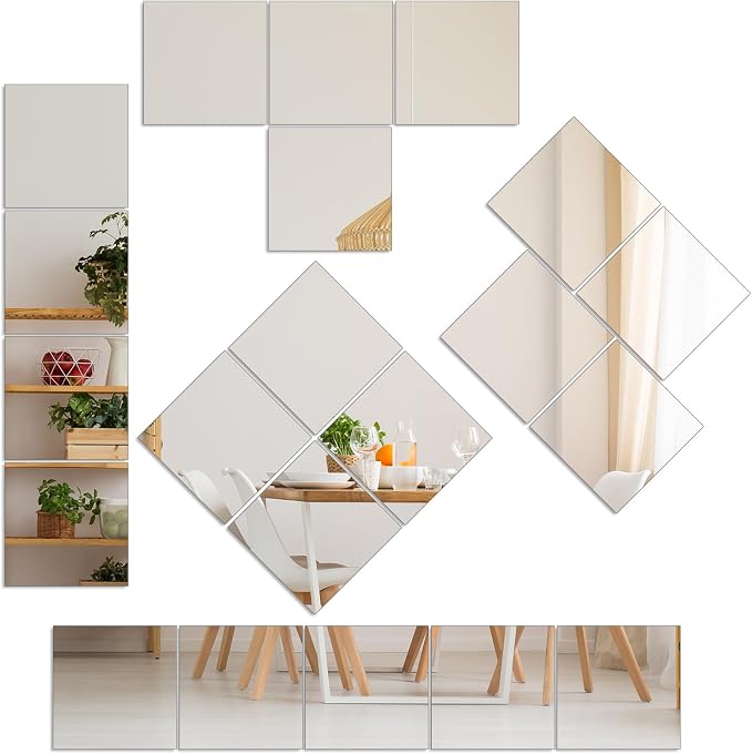 Full Length Wall Mirrors, Home Gym Mirror for Gym, 12Pcs 14"x 12" Glass Mirror Tiles, Self Adhesive HD Glass Full Body Wall Mirrors for Wall Decor, Bedroom, Living Room, Over The Door