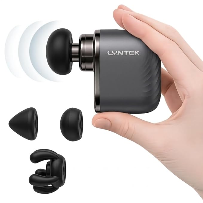 Mini Massage Gun Black- Small Handheld Muscle Massager with Percussion Deep Tissue, 5 Adjustable Vibration Frequency & 3 Interchangeable Heads - Portable Pocket Massage Gun for Gym, Travel