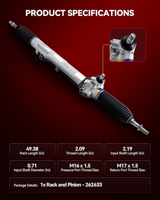 Torchbeam Power Steering Rack & Pinion Assembly Fit for 2007-2021 Tundra, 2008-2022 Sequoia, Hydraulic System Steering, Replaces OEM 26-2633