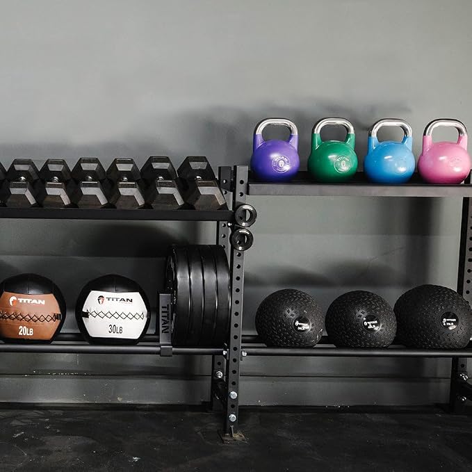Titan Fitness 42" Add-On Adjustable Shelf for Elite Series Mass Storage System, Pivots to 5 Positions, Weight Storage Rack with Safety Lip, Dumbbell, Slam Ball, and Kettlebell Rack, Home Gym Storage