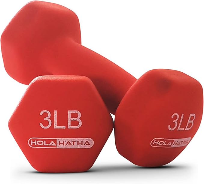 HolaHatha 1, 2 and 3 lb Neoprene Dumbbell Strength Training Weight Set with Rack
