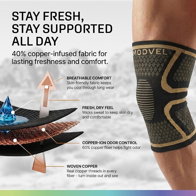Modvel Compression Knee Brace for Women & Men - 2 Pack Knee Brace for Women Running Knee Pain, Knee Support Compression Sleeve, Workout Sports Knee Braces for Meniscus Tear ACL & Arthritis Pain Relief