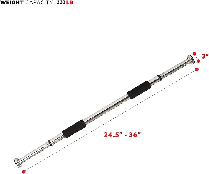 Sunny Health & Fitness Adjustable Doorway Chin Up/Pull Up Bar | Adjustable Doorway Fitment, Strong Steel Frame, Foam Padded Handlebars, Anti-Slip Pads, Ideal for Upper Body Workouts