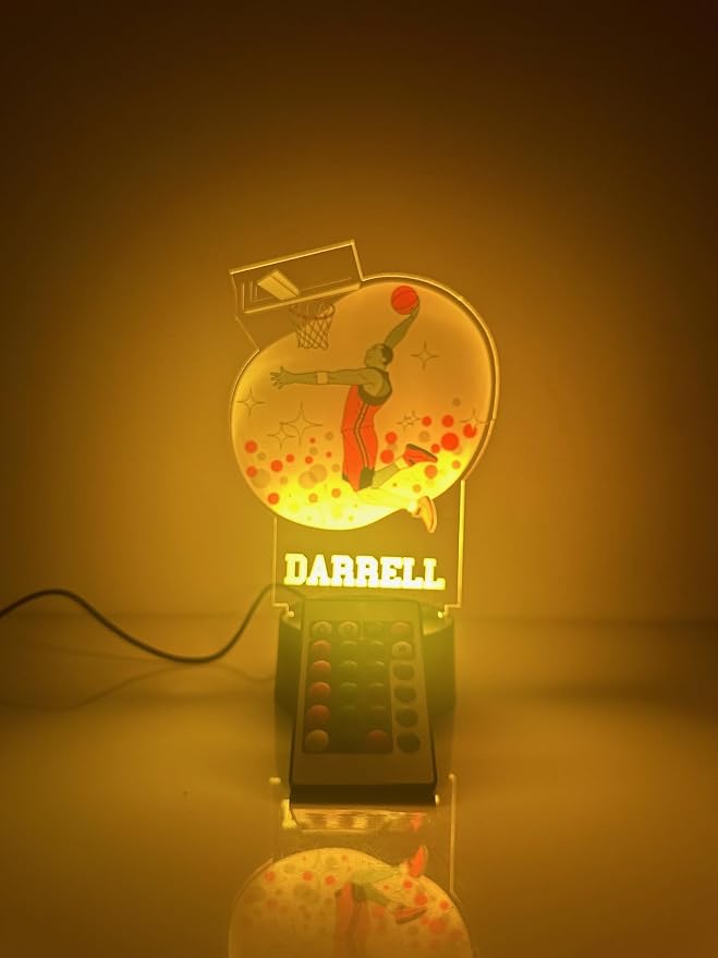 MIRROR MANIA American Basketball Sports Fan Player Dunking Slam Dunk Shot Team Sports Themed Ball Lamp Night Light LED Personalized Free Name B-Ball Room Decor 16 Color Options, Made in America!