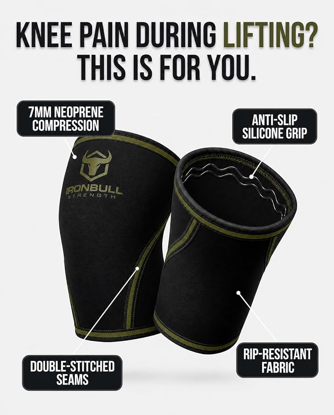 Iron Bull Strength Knee Sleeves 7mm (1 Pair) - Compression Brace & Knee Sleeve For Weightlifting, Powerlifting & Cross Training - Knee Support for Squats - Men & Women