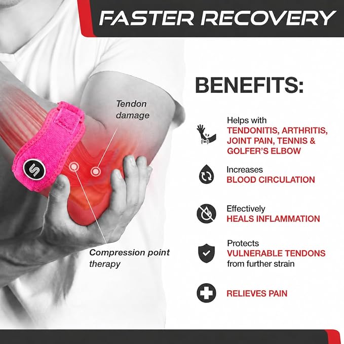 Sleeve Stars Tennis Elbow Brace for Men & Women, Elbow Brace for Tendonitis, Tennis Elbow Strap, Golfers Elbow Brace, Elbow Support Wrap for Tennis Elbow Relief, Fits 9"-23" (Pair/Hot Pink)