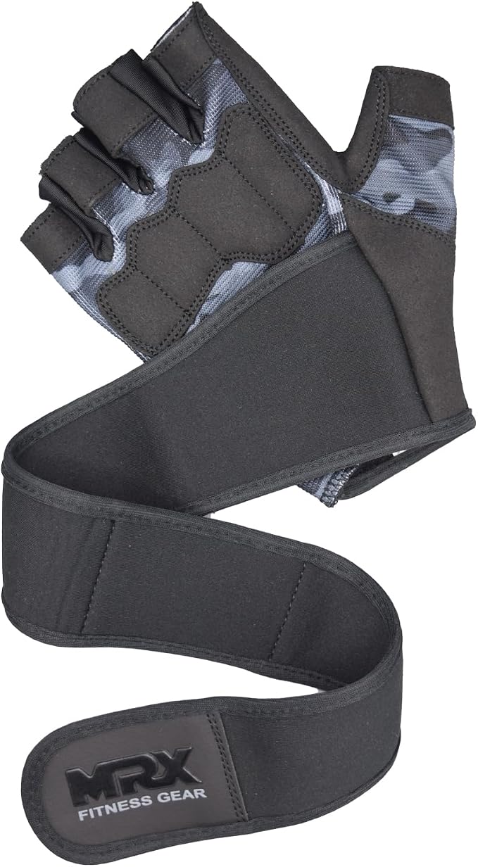 MRX Weightlifting Gloves for Men Workout Gloves Mens Wrist Support Lifting Gloves Male Gym Gloves | Workout Gym Accessories for Men Weight Lifting Fingerless Gym Exercise for Powerlifting