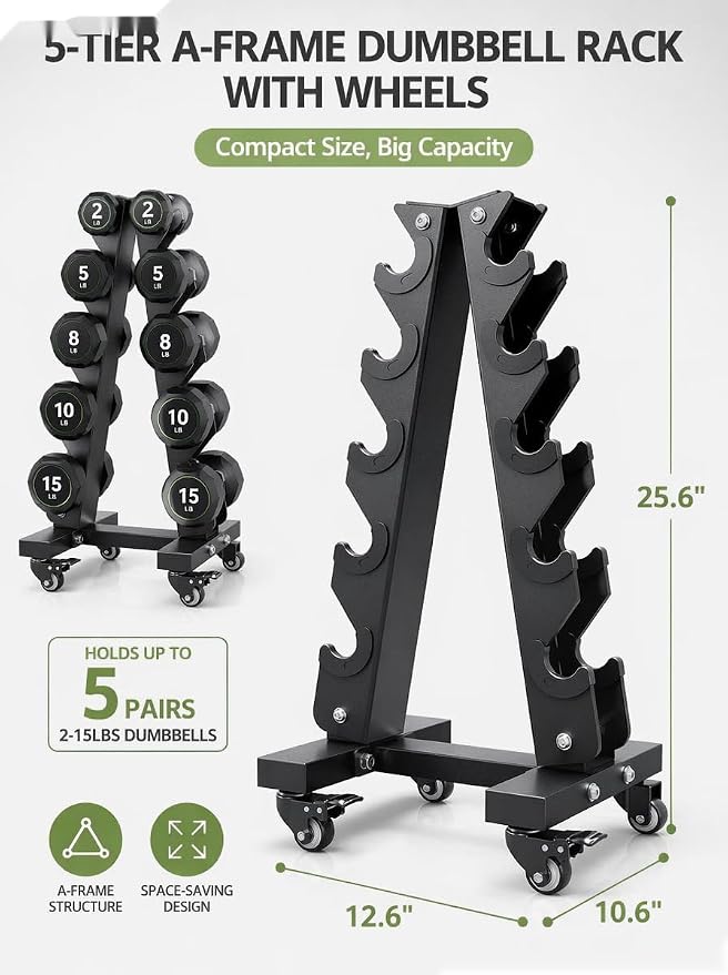 YOLEO Dumbbell Rack Stand Only, 1100LBS Heavy Duty Weight Rack for Home Gym, Adjustable 3-Tier Weight Storage Rack for Dumbbells, Barbells, Kettlebells & Weight Plates, Compact Workout Equipment Organizer