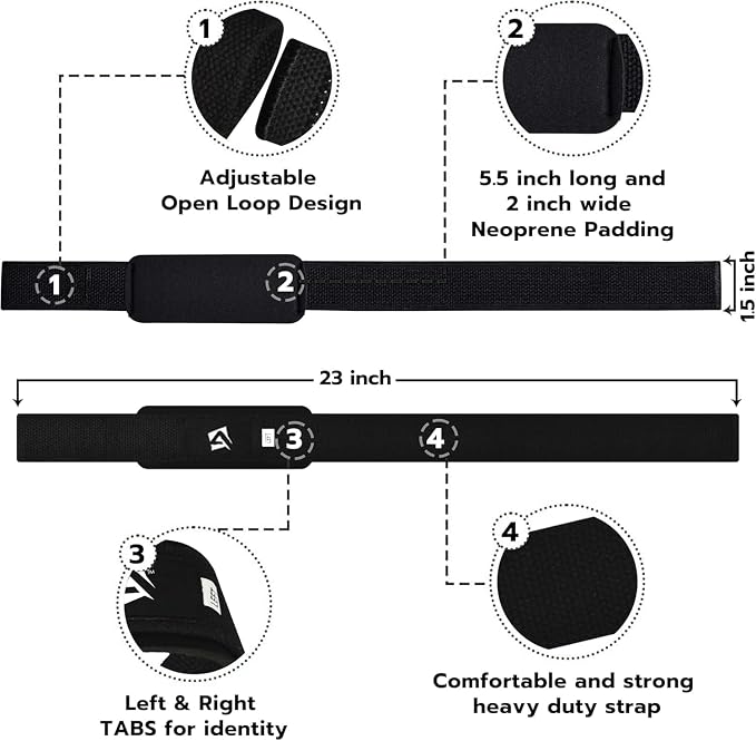 AQF Weight Lifting Straps, Padded Cotton Gym Wrist Straps for Deadlifts | 23" Extra-Long, Heavy-Duty Webbing, 5mm Neoprene Cushioning, Open-Loop Design, Sold as Pair, Ideal for Rows & Pull Workout