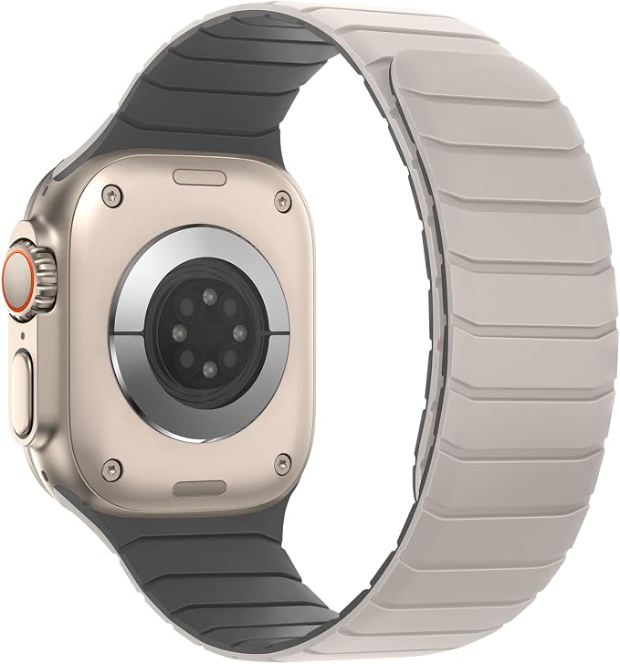 Tasikar Magnetic Bands Compatible with Apple Watch 49mm 46mm 45mm 44mm 42mm Soft Silicone Replacement Loop Wristband for iWatch Ultra 3 2 1 SE Series 11 10 9 8 7 6 5 4 3, Starlight-Grey