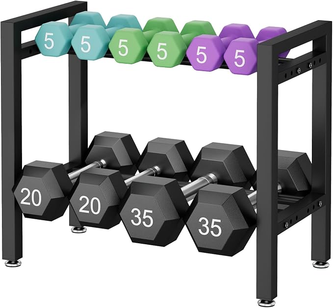 IBUYKE 2 Tier | 3 Tier Dumbbell Rack, Adjustable Weight Rack for Home Gym, Space-Saving Heavy-Duty 300LB | 450LB Capacity Weight Storage Racks for Kettlebells, Dumbbells Equipment Storage, Rack Stand Only
