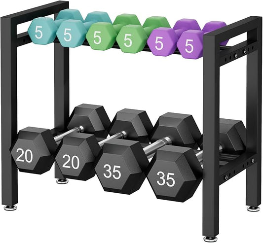 IBUYKE 2 Tier | 3 Tier Dumbbell Rack, Adjustable Weight Rack for Home Gym, Space-Saving Heavy-Duty 300LB | 450LB Capacity Weight Storage Racks for Kettlebells, Dumbbells Equipment Storage, Rack Stand Only