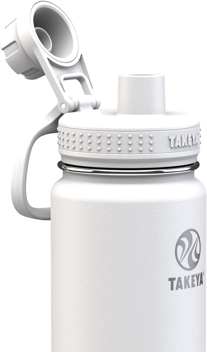 Takeya Actives Stainless Steel Water Bottle, Insulated Spout Lid, Keeps Drinks Cold 24 Hrs, Leakproof, Durable, Dishwasher Safe, Ideal for Gym, Travel, Fits Most Cup Holders, 24 oz/Arctic