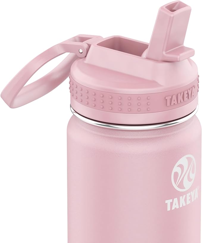 Takeya 24 oz Actives Stainless Steel Water Bottle with Straw Lid – Leakproof, Double-Wall Insulated, Keeps Drinks Cold 24 hrs/Hot 12 hrs, BPA-Free, Powder-Coated, Gym & Travel, Blush